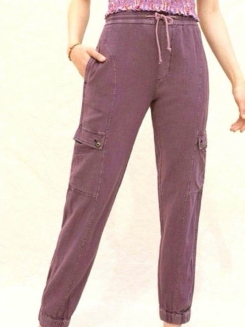 Anthropologie Purple Cargo Jogger Drawstring Pants